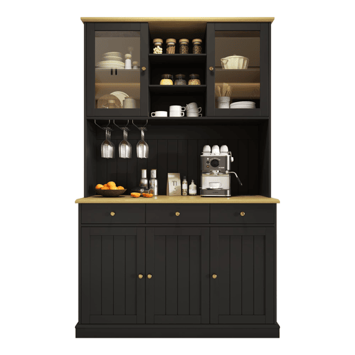 Aparador alto 120x40x191 cm - portas de vidro, arrumação, tomada e USB - preto Aparador alto 120x40x191 cm - portas de vidro, arrumação, tomada e USB - preto
