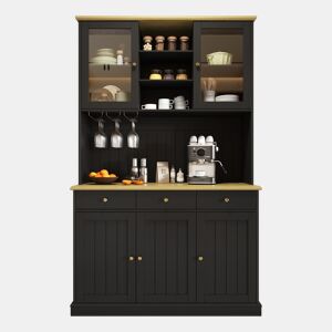Aparador alto 120x40x191 cm - portas de vidro, arrumação, tomada e USB - preto