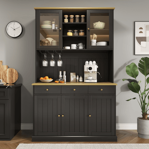 Aparador alto 120x40x191 cm - portas de vidro, arrumação, tomada e USB - preto Aparador alto 120x40x191 cm - portas de vidro, arrumação, tomada e USB - preto
