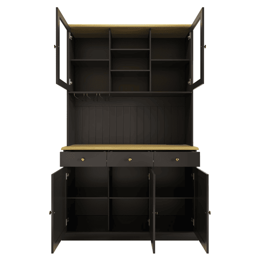 Aparador alto 120x40x191 cm - portas de vidro, arrumação, tomada e USB - preto Aparador alto 120x40x191 cm - portas de vidro, arrumação, tomada e USB - preto