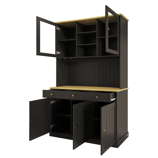 Aparador alto 120x40x191 cm - portas de vidro, arrumação, tomada e USB - preto Aparador alto 120x40x191 cm - portas de vidro, arrumação, tomada e USB - preto