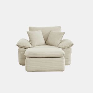 Sofá modular sem estrutura, 1 lugar - com função de cama, de chão, macio tipo «cloud», com apoio para os pés e arrumação - bege