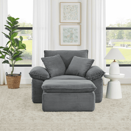 Sofá modular de 1 lugar - sofá-cama sem montagem, Cloud Couch macio com apoio para os pés, bolsos de arrumação, combinação modular - cinzento claro