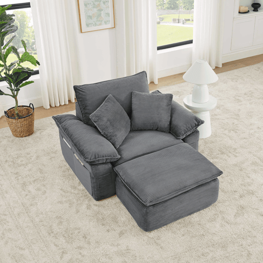 Sofá modular de 1 lugar - sofá-cama sem montagem, Cloud Couch macio com apoio para os pés, bolsos de arrumação, combinação modular - cinzento claro