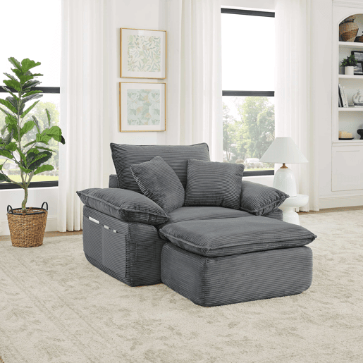 Sofá modular de 1 lugar - sofá-cama sem montagem, Cloud Couch macio com apoio para os pés, bolsos de arrumação, combinação modular - cinzento claro