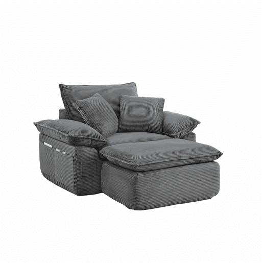 Sofá modular de 1 lugar - sofá-cama sem montagem, Cloud Couch macio com apoio para os pés, bolsos de arrumação, combinação modular - cinzento claro