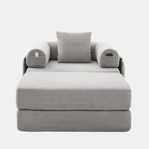 Sofá-cama individual - Ergonómico, com pufe e estrutura metálica robusta - Cinza claro