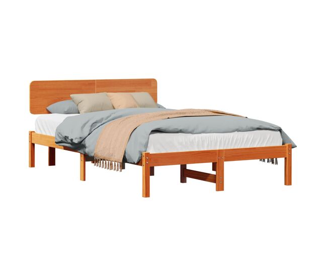 Estructura de cama matrimonial Comodidad con cabecera - Marrón cera 120 x 190 cm