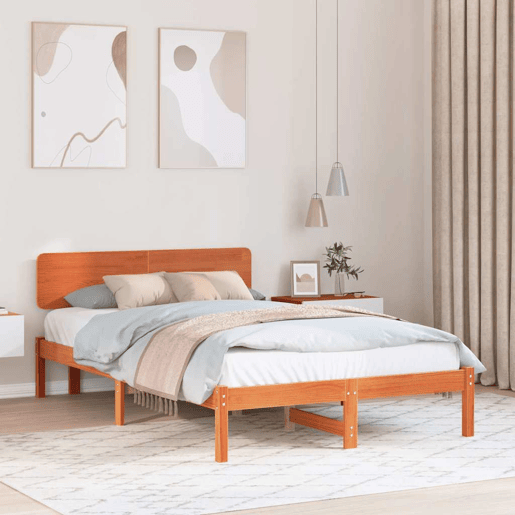 Estrutura de cama de casal simple com cabeceira - Marrom Cera 120 x 190 cm