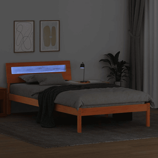 Estrutura de cama de solteiro moderno com cabeceira - Marrom Cera 75 x 190 cm