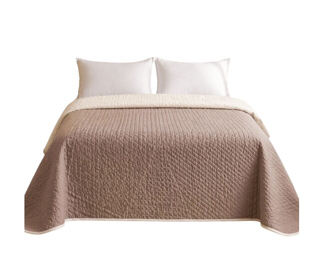 Colcha bicolor reversible beige/cuero cama 180cm donegal collections