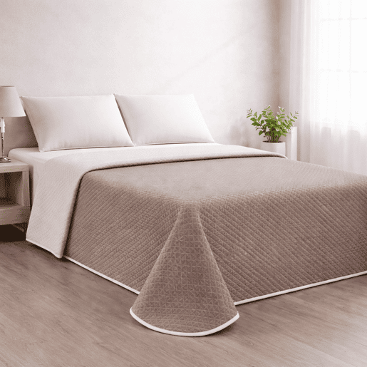 Colcha Reversível Bicolor BegeCouro Cama 180cm Donegal Collections
