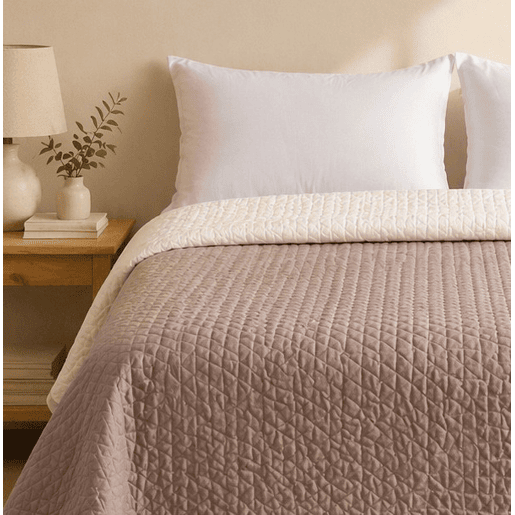 Colcha Reversível Bicolor BegeCouro Cama 180cm Donegal Collections