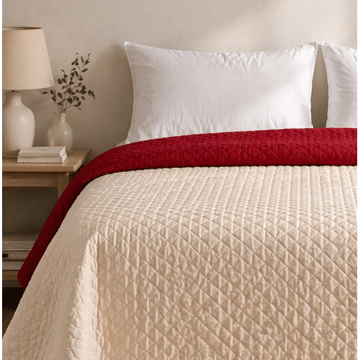Colcha Reversível Bicolor BegeRojo Cama 135cm Donegal Collections