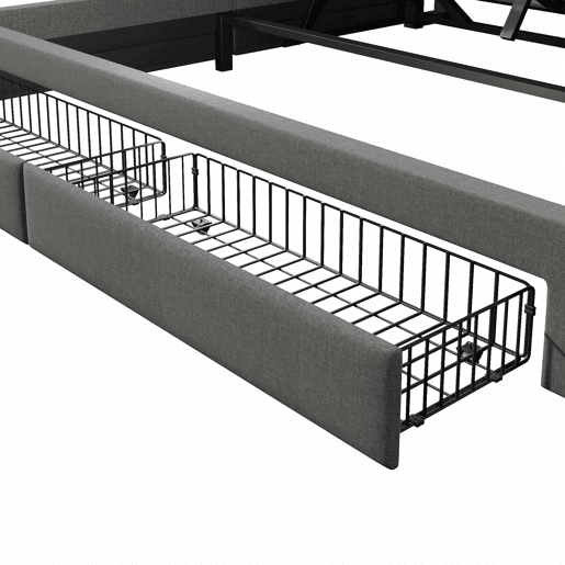 Cama estofada 180x200 cm - armazenamento hidráulico, USB Tipo-C, LED, sem colchão, armazenamento multifuncional, controlo por botãoaplicação - cinzento
