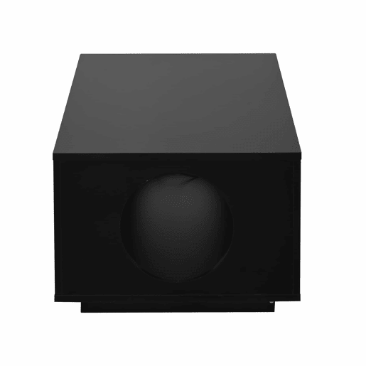 Mesa de centro com LED 100x50x35 cm - controlo por aplicação, MDF, acabamento de alto brilho, espaço de arrumação, design perfurado - preto