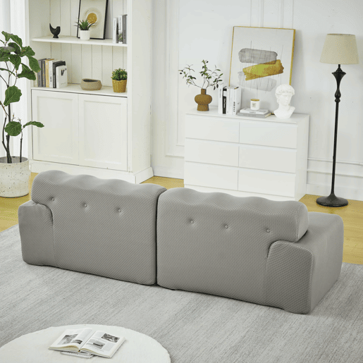 Sofá Cloud de 2 lugares - design moderno e curvo com braços largos e estofamento com botões, sem montagem - cinzento