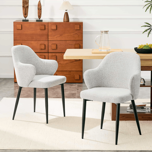 Conjunto de 2 cadeiras de jantar de 83 cm - Encosto envolvente, pés metálicos cruzados - Preto, Cinza Claro