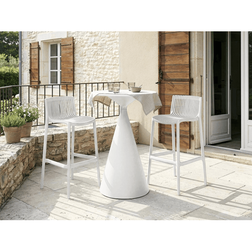 Conjunto de 2 cadeiras altas empilháveis de plástico > - Branco Conjunto de 2 cadeiras altas empilháveis de plástico > - Branco