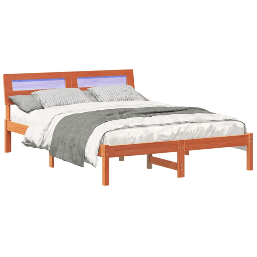 Estrutura de cama de casal simple com cabeceira - Marrom Cera 120 x 200 cm