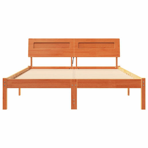 Estrutura de cama de casal simple com cabeceira - Marrom Cera 120 x 200 cm