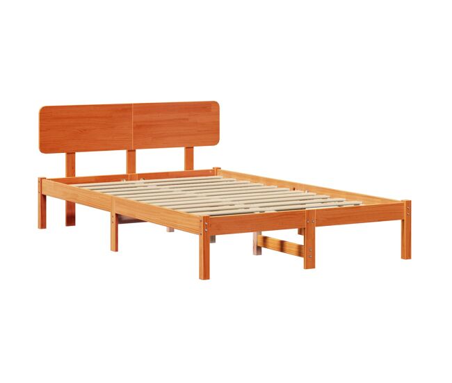 Estructura de cama matrimonial Comodidad con cabecera - Marrón cera 120 x 200 cm
