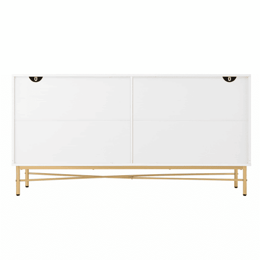 Aparador 160 x 40 x 82 cm - textura em relevo, quatro portas, puxadores dourados escovados, pés com acabamento de alto brilho - branco