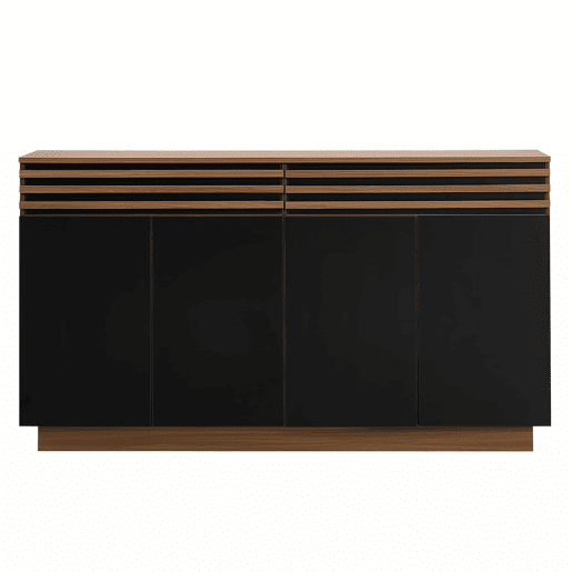 Aparador 150 x 40 x 85 cm - 2 gavetas e 4 portas, design moderno - Preto e castanho