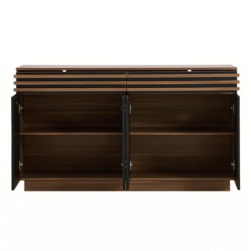 Aparador 150 x 40 x 85 cm - 2 gavetas e 4 portas, design moderno - Preto e castanho