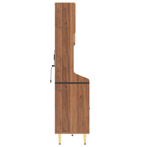 Armário alto para sala 145x39x171 cm - prateleiras ajustáveis, LED, gaveta com garrafeira - nogueira Armário alto para sala 145x39x171 cm - prateleiras ajustáveis, LED, gaveta com garrafeira - nogueira