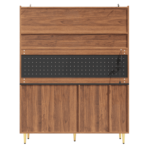 Armário alto para sala 145x39x171 cm - prateleiras ajustáveis, LED, gaveta com garrafeira - nogueira Armário alto para sala 145x39x171 cm - prateleiras ajustáveis, LED, gaveta com garrafeira - nogueira