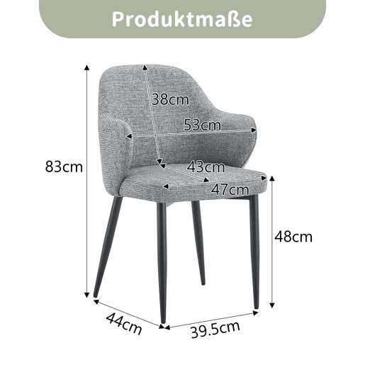 Conjunto de 2 cadeiras de jantar de 83 cm - Encosto envolvente - Cor preta, cinzenta
