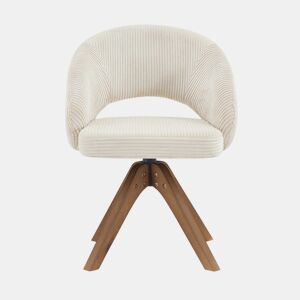 Conjunto de 2 cadeiras Retro - Estrutura com riscas verticais, madeira maciça em tom de nogueira, rotação silenciosa de 360° - Branco