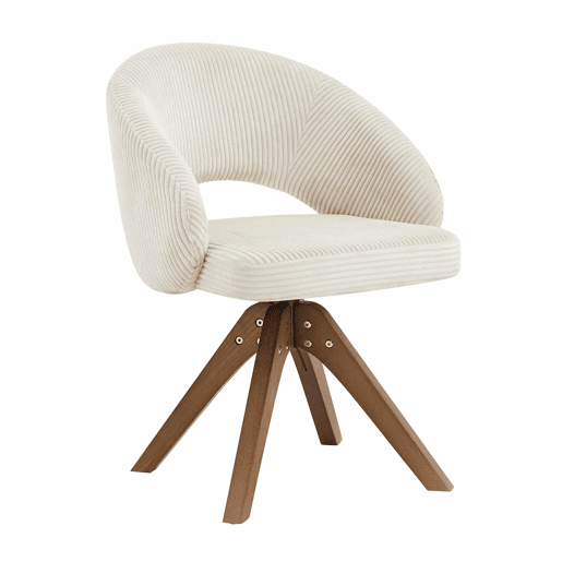 Conjunto de 2 cadeiras Retro - Estrutura com riscas verticais, madeira maciça em tom de nogueira, rotação silenciosa de 360° - Branco