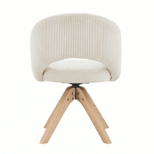 Cadeiras Retro-Luxo, Conjunto de 2 - Estrutura em tecido branco com riscas verticais e pés em madeira maciça, função de rotação silenciosa de 360° e encosto curvo envolvente - Branco, Madeira