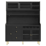 Armário alto para sala 145x39x171 cm - prateleiras ajustáveis, LED, gaveta com garrafeira - preto