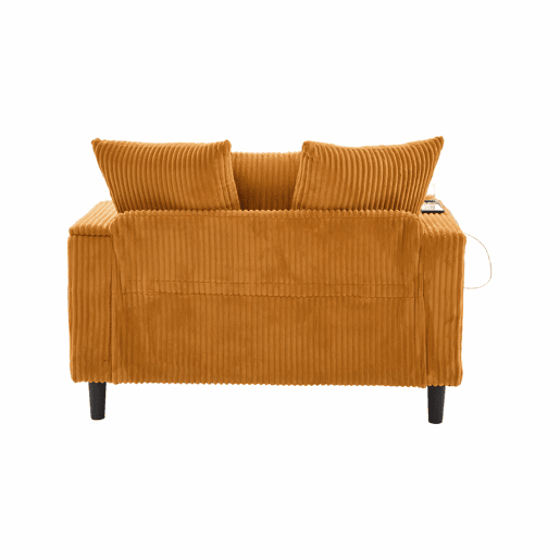 Sofá Lounge Multifuncional de 1 lugar - Chaise longue com ampla superfície de descanso, porta-copos em ambos os lados, iluminação LED, bolso lateral, espaço de arrumação, porta de carregamento USB, pés de plástico estáveis - Cor mostarda
