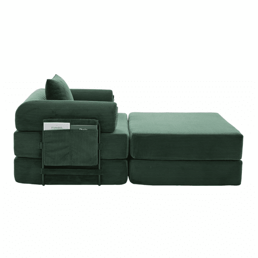 Sofá-cama individual - Design ergonómico, estrutura metálica resistente, almofadas confortáveis, inclui bolso lateral - Verde esmeralda