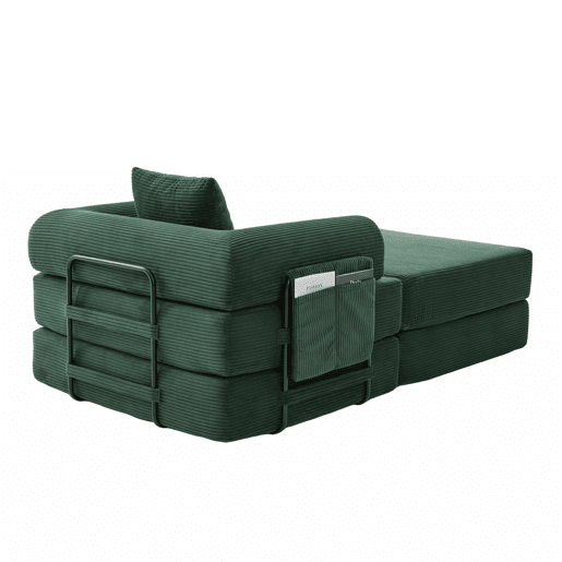 Sofá-cama individual - Design ergonómico, estrutura metálica resistente, almofadas confortáveis, inclui bolso lateral - Verde esmeralda