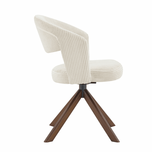 Conjunto de 2 cadeiras retro giratórias - Cadeiras de jantar em tom creme com riscas verticais e pés em madeira maciça na cor nogueira - Cor: Branco, Nogueira