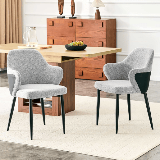Conjunto de 2 cadeiras de jantar de 83 cm - Encosto combinado em tecido cinzento e PU preto - Cor cinzenta e preta