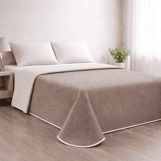 Colcha Reversível Bicolor BegeCouro Cama 105cm Donegal Collections