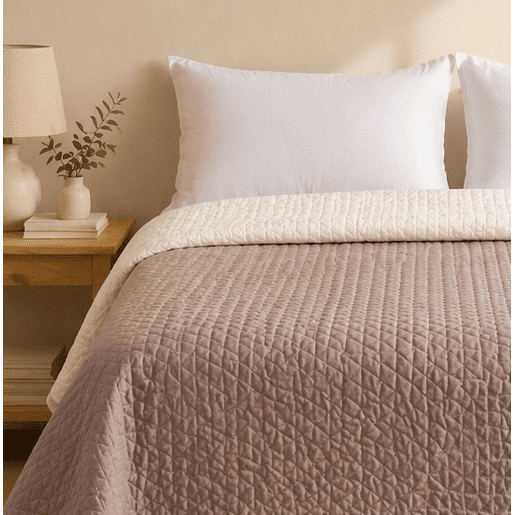 Colcha Reversível Bicolor BegeCouro Cama 105cm Donegal Collections
