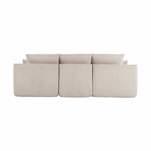 Sofá modular de 3 lugares - com pufe, almofadas e 2 bolsos laterais - bege Sofá modular de 3 lugares - com pufe, almofadas e 2 bolsos laterais - bege