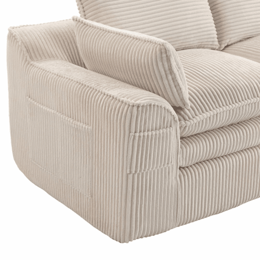 Sofá modular de 3 lugares - com pufe, almofadas e 2 bolsos laterais - bege Sofá modular de 3 lugares - com pufe, almofadas e 2 bolsos laterais - bege