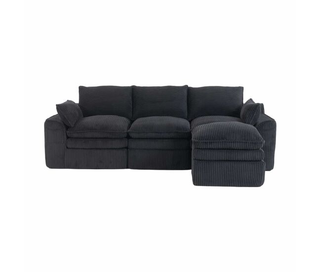 Sofá modular 3 plazas - incl. cojines y 2 bolsillos laterales, espuma de 3 capas + muelles para rápida recuperación, combinable libremente - negro