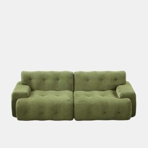 Sofá de 2 lugares grande - braços largos, design moderno com botões, formato curvo, sem montagem - verde