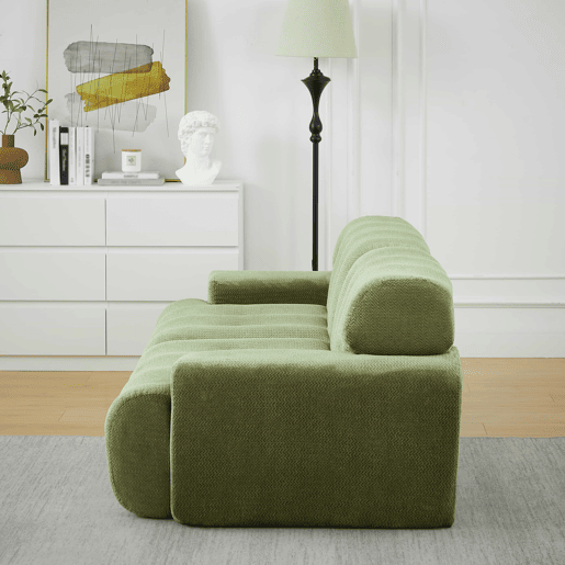 Sofá de 2 lugares grande - braços largos, design moderno com botões, formato curvo, sem montagem - verde