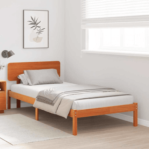 Estrutura de cama de solteiro moderno com cabeceira - Marrom Cera 80 x 200 cm