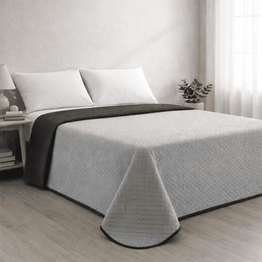 Colcha Reversível Bicolor CinzaAntracite Cama 90cm Donegal Collections